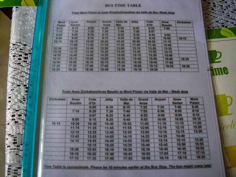 Praslin SPTC Schedule